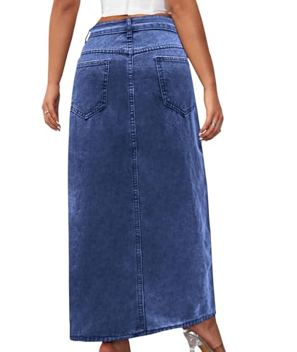 SEMATOMALA Women's Thigh High Split Maxi Denim Skirt High Waisted Cut Out High Low Asymmetrical Jeans Long Skirts2