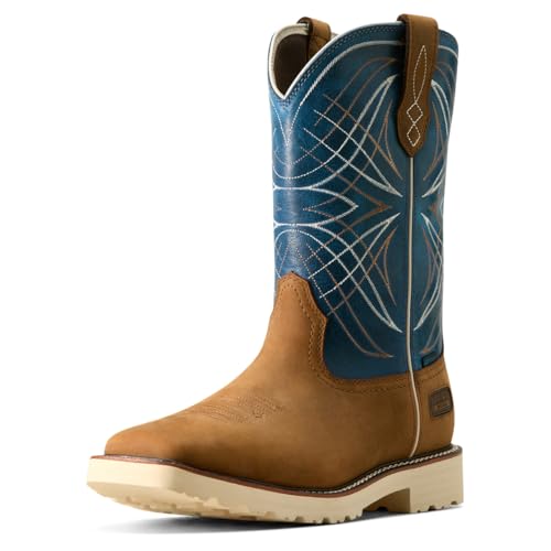 Image of ARIAT Men's Activator Waterproof Work Boot, Dusted Brown /Basin Blue, 8.5