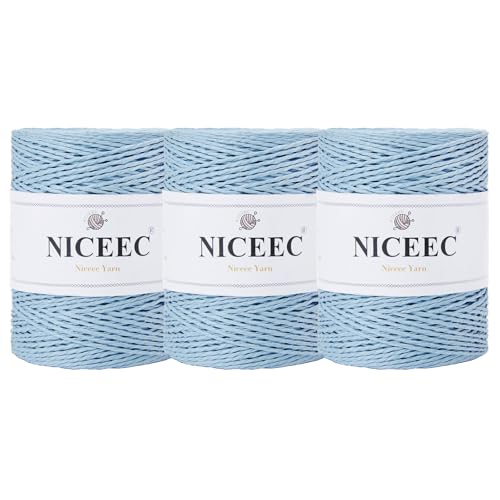 NICEEC 3 Skein Paper Yarn- Light Blue
