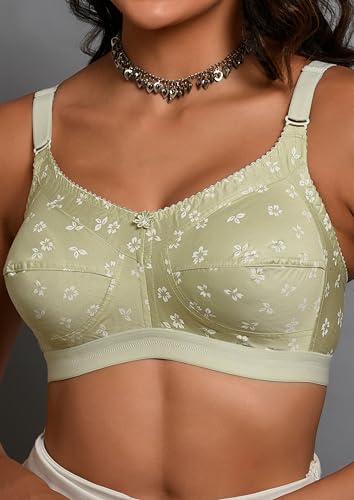 Image of XCARE Women's Non-Padded,Non-Wired,Full Coverage,Seamed 100% Cotton Fabric Comfortable, Soft & Breathable, Adjustable Straps, Multicolor, Everyday Comfort Heavy Brust Bra (Pack of 3)