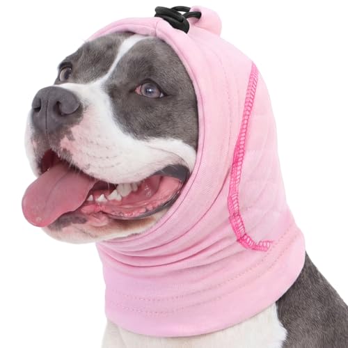 Image of No Shake Ear Wraps for Dogs, Dog Ear Cover with SoundProof Pads | Anxiety Relief Dog Head Wrap for Hematoma Wound, Adjustable Pet Calming Hoodie Ear Muffs Noise Protection, Pink M
