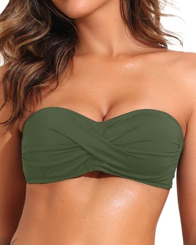 Image of Women Bandeau Bikini Top Strapless Swimsuit Top | Twist Front, Adjustable Straps, Non-Slip, Built-in Cups for Secure Fit