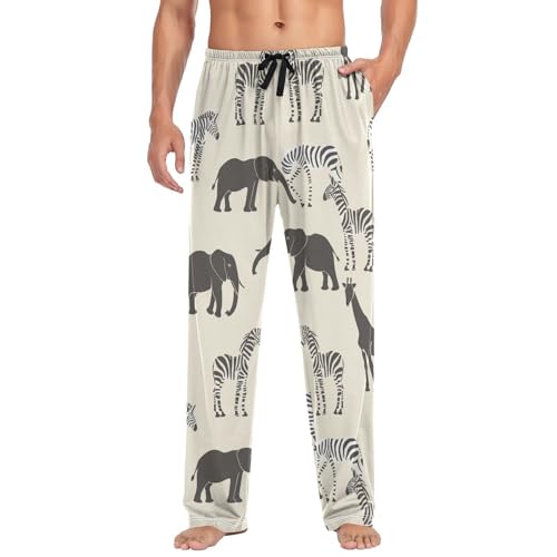 Mens Pajama Pants African Zebra Giraffe Elephant Soft Lounge Sleep Pj Bottoms with Drawstring Pockets