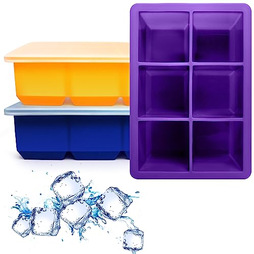 Image of Excnorm Silicone Ice Cube Trays 3 Pack - Large Size Silicone Ice Cube Molds with Leak Proof Removable Lid Square Ice Cube Tray And BPA Free for Cocktail,Whiskey, Stackable Flexible Ice