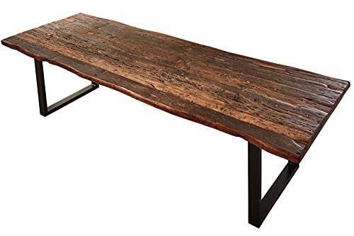 SAM Esstisch 300x100 cm Ramon, recyceltes Altholz, massiver Esszimmertisch mit Rough Wood Platte 50 mm (25+25mm aufgedoppelt), Holztisch mit U-Metallgestell Schwarz