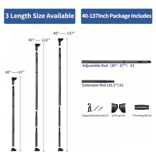 Heavy Duty One-Click Tension Curtain Rod 40-137Inch, Easy to Install, No Drill Adjustable Curtain Rod, 1.26"Diameter Non-Slip Rod for Windows, Shower, Bathroom, Closet, Balcony & Outdoor Spaces, Black by Ahtcodlte - Used condition - Image 9