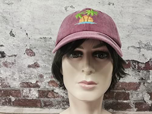 Hepandy Palm Tree Embroidered Burgundy Baseball Caps For Men Women, Outdoor Embroidery Summer Beach Trucker Hat Dad Hats #TOP4