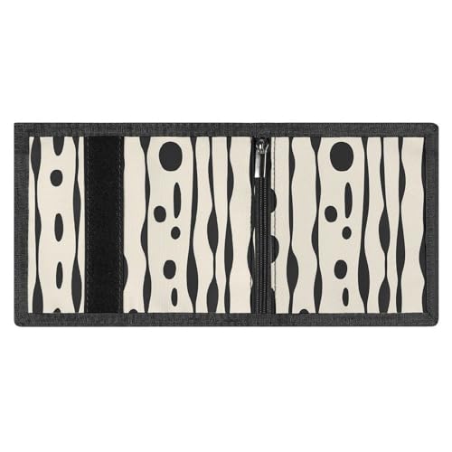 Black White Lines Dots Men's Casual Wallet Trifold Minimalist Wallet ID Card Holder Wallet with Coin Pocket4
