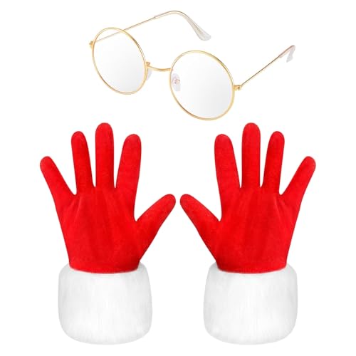 WEINIBAO Rot Weihnachtshandschuhe Kurze, Samt Handschuhe Rot Damen,...