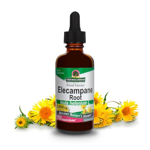 Natures Answer Elecampane Root 2 oz. Low Organic Alcohol 2000mg - Herbal Supplement - Non GMO & Kosher - Low Alcohol Gluten Free 100% Vegan - 2 FL Oz