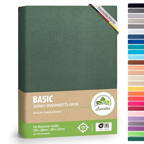 leevitex® Boxspringbett & Wasserbett Spannbettlaken | 100% Baumwolle | Markenqualität | Ökotex | 200 x 220 cm + 40 Steg - Dunkelgrün