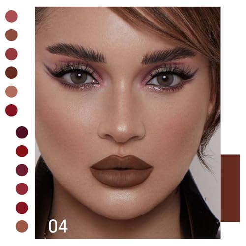 Image of evpct 1Pcs Dark Brown Matte Liquid Lipstick Lip Gloss Glossy Set for Black Women 24 Hour Silky Velvet Lipstick 04#