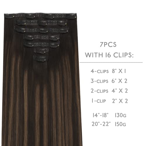Image of WENNALIFE Invisi Edge Clip in Hair Extensions Human Hair 7pcs Ultra Invisible 50% Thinner Seamless Clip Ins Balayage Dark Brown Mixed Chestnut Brown Natural Remy Hair 14 inch