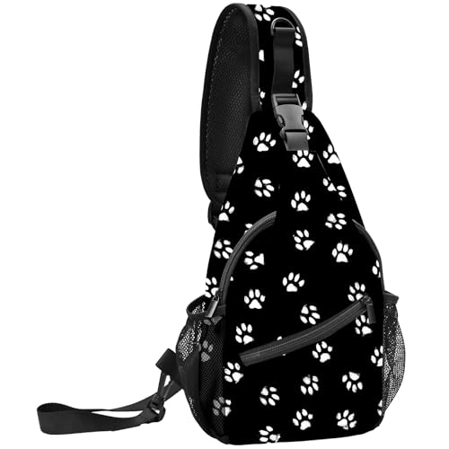 FyLybois Paw Print Sling Bag for Women Crossbody Backpack Lightweight Chest Daypack Fashion Shoulder Bags for Travel Hiking Biking