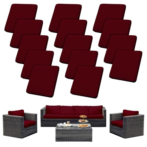 14Pcs Patio Cushion Covers Waterproof, Cushion Covers, Stretch Couch Covers, Patio Couch Slipcovers, Patio Cushion Covers Replacement, Outdoor Chair Cushion Covers (Wine red)