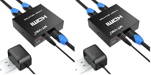 Image of MT-VIKI 4K HDMI Splitter 1 in 2 Out, 1x2 Powered HDMI Splitter for Dual Monitors w /Power Adapter, 4K@30Hz Dual Monitors Duplicate /Mirror for PS4 Fire Stick HDTV (Pack of 2)