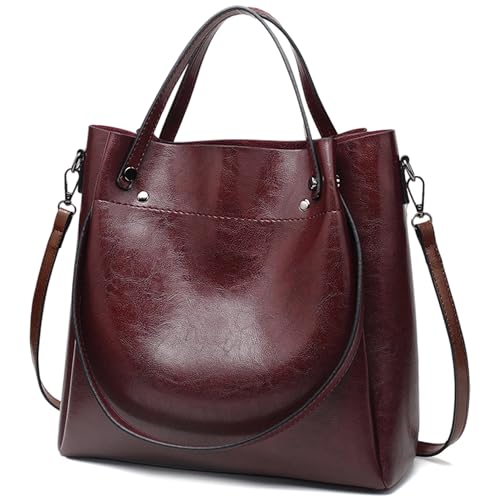 Mabecol Bolso Bandolera Mujer PU Vintage Gran Capacidad Bolso Tote Shopper Elegante Bolso Hombro Amplio Ajustable Bolso Diario Mujer Trabajo Universidad Viajes, Burdeos Mabecol Bolso Bandolera Mujer PU Vintage Gran Capacidad Bolso Tote Shopper Elegante Bolso Hombro Amplio Ajustable Bolso Diario Mujer Trabajo Universidad Viajes, Burdeos