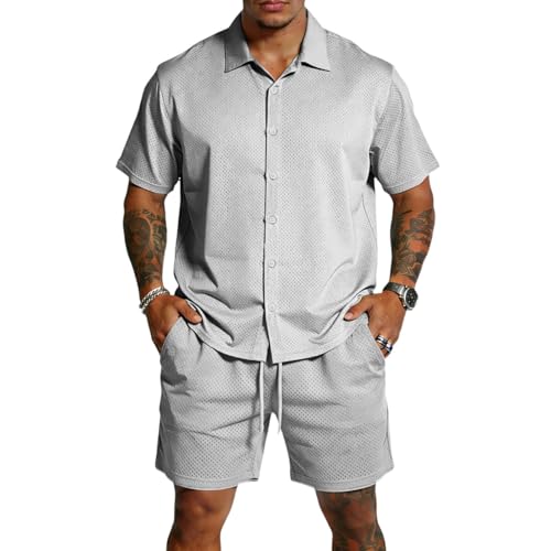Ensemble Homme Short Décontracté en Tissu Deux Pièces Gris Clair
