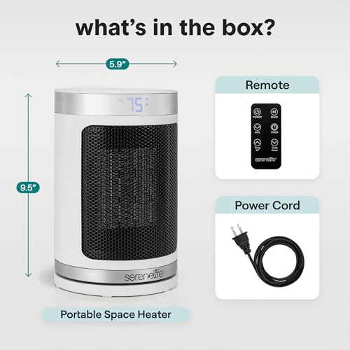 SereneLife Smart Space Heater – 1500W Indoor Electric Heater with Thermostat, Remote Control, 12-Hour Timer, Wi-Fi Enabled PTC Ceramic Heating for Home and Office, White (5.9" x 5.9" x 9.5") by SereneLife - Used condition - Image 6