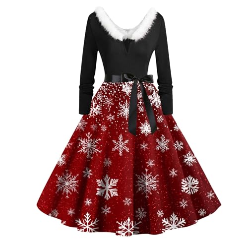 FONMA-Ugly-Christmas-Sweaters-for-Women-2024-Graphic-Printed-Long-Sleeve-Fur-Deep-V-Neck-Midi-Dress-Plus-Size-Holiday-Dresses