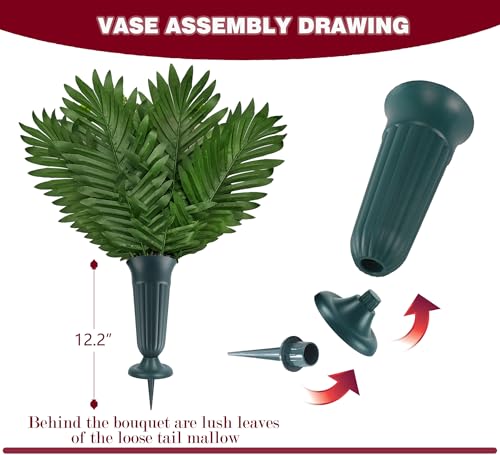 Image of Artificial Cemetery Flowers for Grave Decorations: Gravesite Flowers of Pink Peony Rose Daisy Lily Bouquet with Vase - Ideal for Sympathy & Memorial Tributes