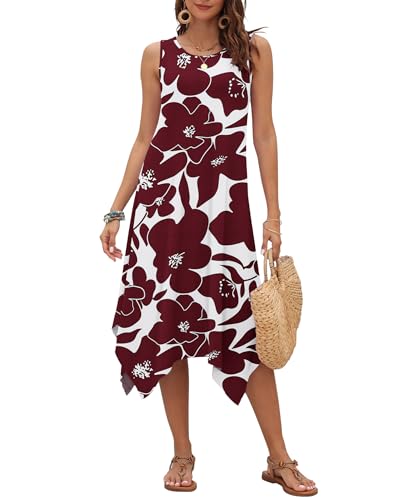 Image of AUSELILY Women's Summer Dresses Casual Sleeveless Midi Tank Beach Dress | Women's Asymmetrical Hem Sundress with Side Pockets, Great for Beach, Vacation & Daily Wear