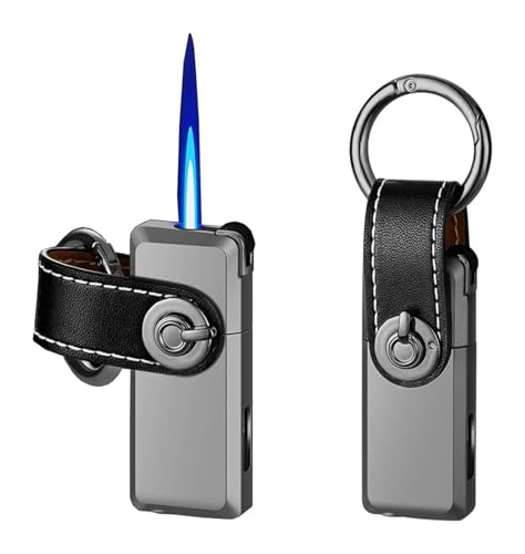 Mini encendedor a butano con llavero llama azul resistente al viento miniatura 1