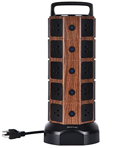 Power Strip Tower Surge Protector 1050J, Jackyled 20 Ac Outlets 6 Usb Ports, 3000W 13A Desktop Electrical Charging Station, 6.5Ft Heavy Duty Extension Cord, For Home, Office, Garage, Black Walnut #TOP7