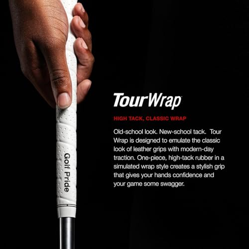 Golf Pride Tour Wrap Golf Grip - Comfortable, Durable Grip for Clubs - Classic Wrap Design with High-Tack Feel - Rubber Construction - Midsize - White - 13 Pack
