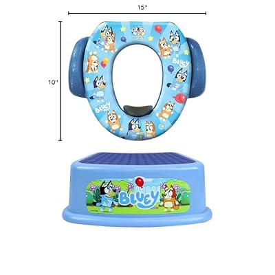 Bluey Potty Training Set, 2 pieces combine soft potty seat and a non-slip step stool, for toddlers and kids, potty training with fun Bluey characters.