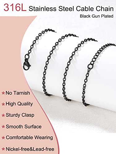 Focalook Black Chain Necklaces For Women 2Mm 24 Inch Stainless Steel Metal Cable Rolo Necklace #TOP1