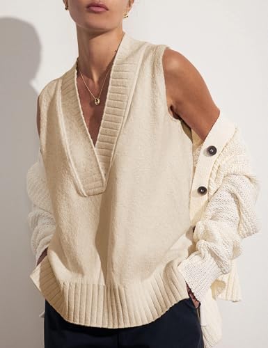 Daacee Women's V Neck Sweater Vest Casual Summer Loose Side Slit Sleeveless Pullover Knit Tank Summer Tops2