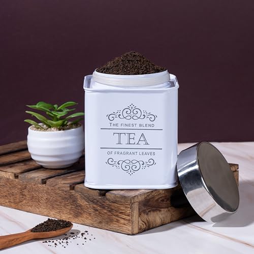 Image of Metallure Home Artisanal Kitchen Storage Jars | Tea, Coffee and Sugar Containers Set of 3 | Airtight Metal Containers for Home | Food Container Set with Secure Lid | Food Safe Kitchen Jar Set (White)