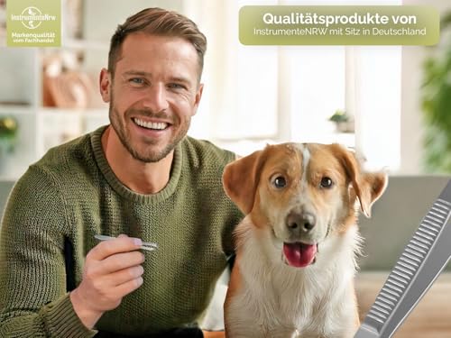InstrumenteNrw Profi Zeckenentferner für Haustiere Zeckenzange Hunde Zeckenpinzette 8 cm präzise abgewinkelt gerade breite Zupffläche - Rostfrei