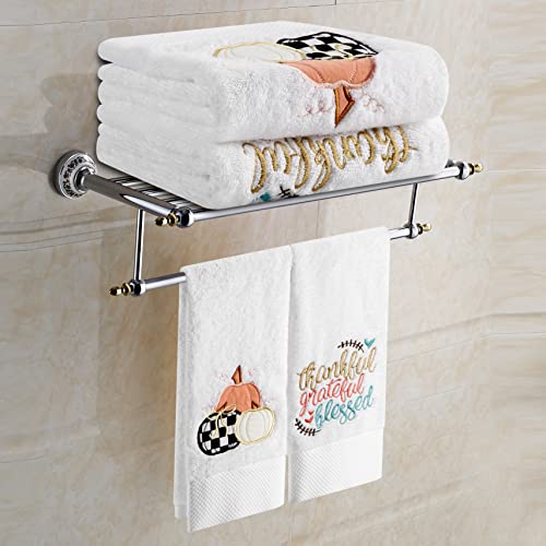 Quera 2 Pack Of Fall Thanksgiving Hand Towels 100% Cotton Pumpkin Premium Luxury Decorative Bathroom Decorative Plate Set Dry, Clean, Cook, Autumn 13.7 "X 29.5", White #TOP1