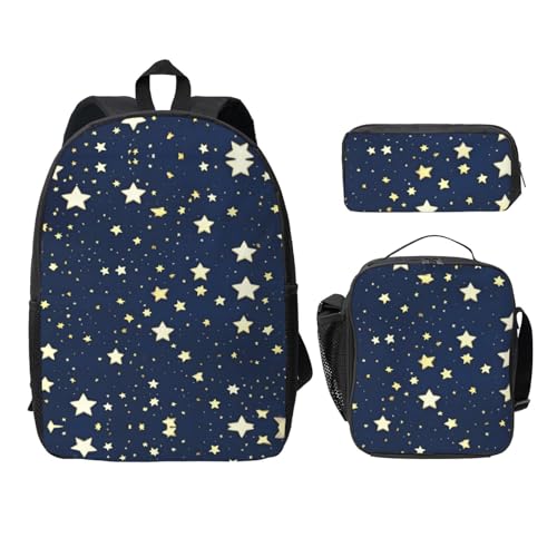 Sac à dos bleu marine imprimé ciel et étoiles avec sa boîte à déjeuner
