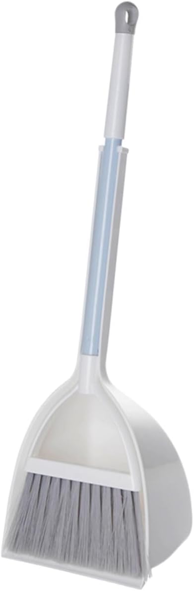 Small Broom and Dustpan Set, White Mini Sweeping Kit with Handle, Compact Cleaning Tool for Home, Kitchen, and Playroom Use