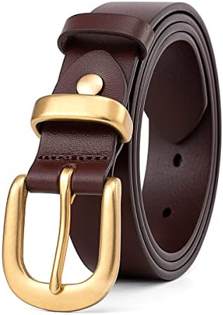 wolksprong Womens Belts for Jeans 1.1" Width Ladies Belts for Dresses Full Grain Leather Gold Buckle Belt Gift Box