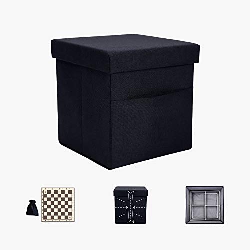 Organizeme Ottoman Storage With Tray For 40Lbs Load Weight Square Storage Footrest Ottoman Folding Coffee Table Toy Chess Board Flap Collapsible Bin For Living Room Bedroom Office(Deep Black) #TOP3