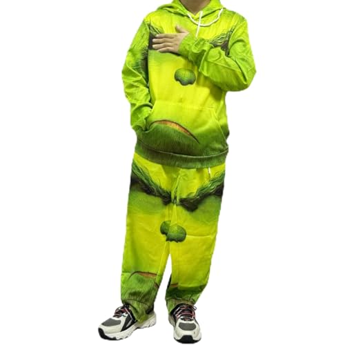 MERVAGIN Men Green Pullover Top Pant Hoodie Halloween Sweatshirt Christmas
