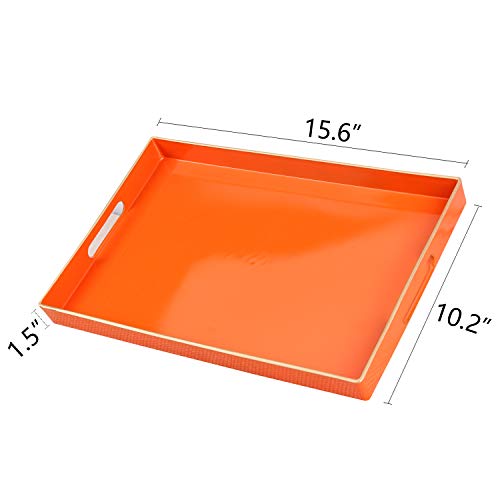 Zosenley Decorative Tray, Rectangular Plastic Tray With Handles, Modern Vanity Tray And Serving Tray For Bathroom, Kitchen, Ottoman And Coffee Table, 15.6” X 10.2”, Orange #TOP2