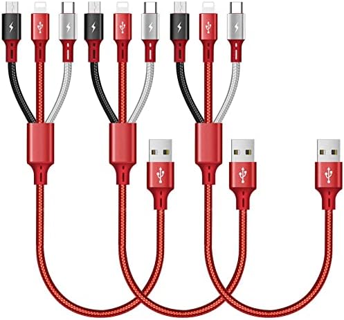 ASICEN 3-in-1 Multi USB Charger Cord, Charging Cable for IP/Micro-USB/Type-C Port Compatible with Cell Phones/Tablets/Samsung Galaxy/LG/Pixel/Huawei/HTC/OnePlus(35cm/Red)