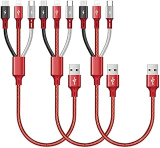 ASICEN 3-in-1 Multi USB Charger Cord, Charging Cable for IP/Micro-USB/Type-C Port Compatible with Cell Phones/Tablets/Samsung Galaxy/LG/Pixel/Huawei/HTC/OnePlus(35cm/Red)