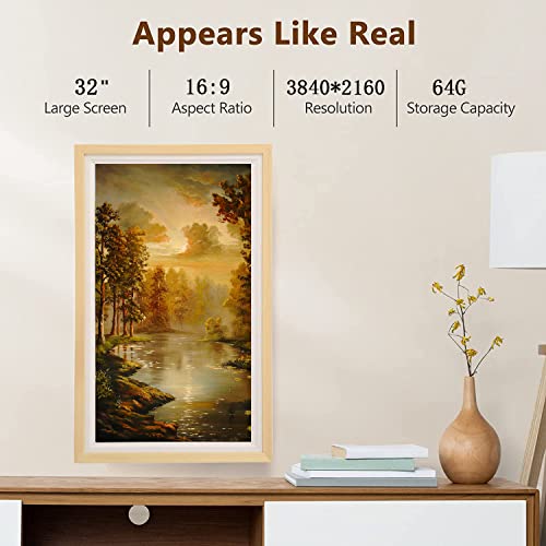 Koho 32-Inch Digital Picture Frames, 4K Hd Large Screen Display With Wooden Frame, Built In 64Gb Storage, 2.4Ghz/5Ghz Dual Band Wifi, Support Usb For Fine Painting, Wall Art, Personal Photos & Videos #TOP1