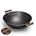 Żeliwny Wok Pan Duży Wok Staromodny dwuuszny Okrągły Wok Domowy Wok Niepowlekany Zagęszczony Żeliwny Wok, PhotoColor-34 CM