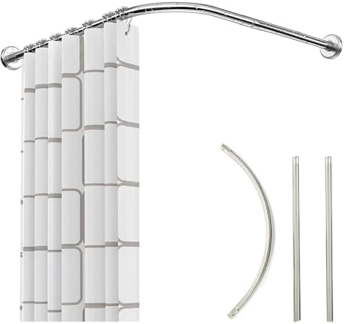 Barra Para Cortina De Ducha Con Ventosa - Ajustable En 5 Direcciones, 172+25 Cm, Sin Perforación - Incluye Cortina 1.8x2.0 M Y Anillos