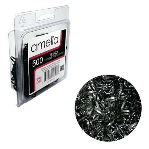 Amelia Beauty, 500 Black Elastic Tangle-Free Ponytail Holders – 1/2 Inch US Made Hair Ties for Ponies, Braids and Twists, No Snag, Pain-Free, Strong Hold for All Hair Types, Men, Women, Kids