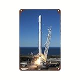 Space SpaceX Falcon 9 Rocket Launch Lift Off Vintage Metal Tin Sign Wall Modern Aesthetic Bar Cafe Restaurant Hotel Home Decor Holiday Gift (08×12 inch)