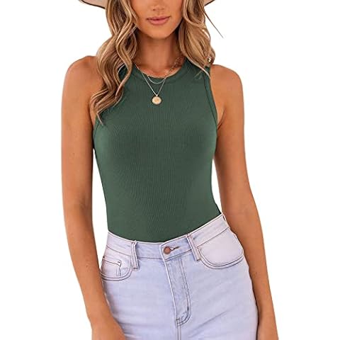 MISSJOY Women's Sleeveless Racer Back Bodysuit Cover