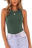 MISSJOY Women's Sleeveless Ribbed Bodysuit High Neck Tank Tops Slim Fit One Piece Tops Casual Summer Outfit